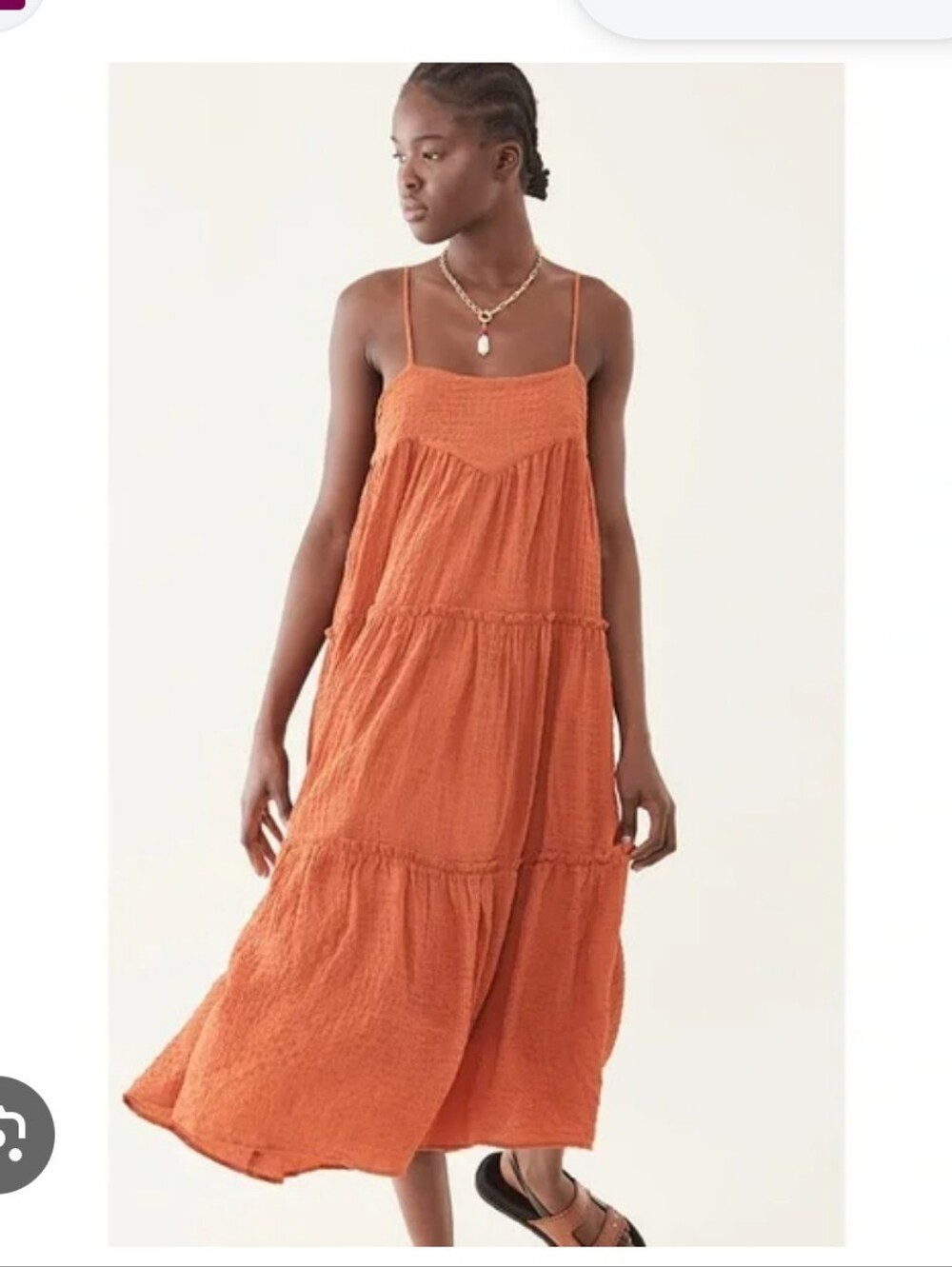 Orange Tiered Spaghetti-Strap Midi Dress Size L